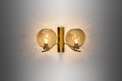 Brass and Smoked Glass Wall Light for Westal Sweden Second half of 20th Century