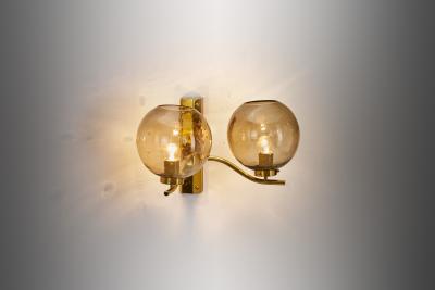Brass and Smoked Glass Wall Light for Westal Sweden Second half of 20th Century