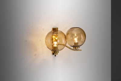 Brass and Smoked Glass Wall Light for Westal Sweden Second half of 20th Century