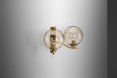 Brass and Smoked Glass Wall Light for Westal Sweden Second half of 20th Century