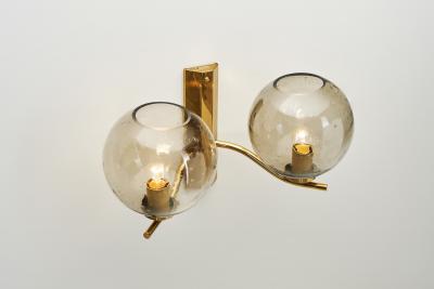 Brass and Smoked Glass Wall Light for Westal Sweden Second half of 20th Century