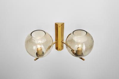 Brass and Smoked Glass Wall Light for Westal Sweden Second half of 20th Century