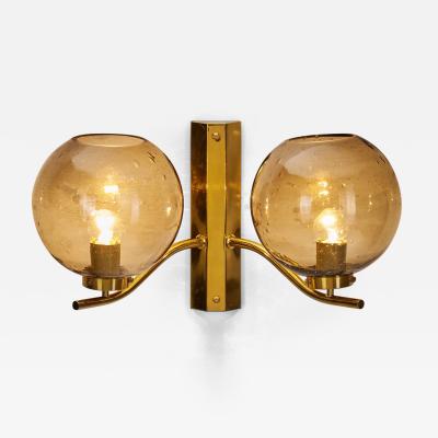 Brass and Smoked Glass Wall Light for Westal Sweden Second half of 20th Century