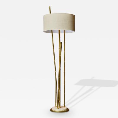 Brass and Travertine Bamboo Style Floor Lamp