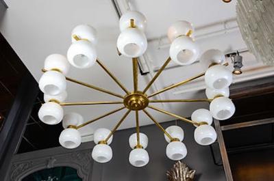 Brass and White Glass Chandeliers