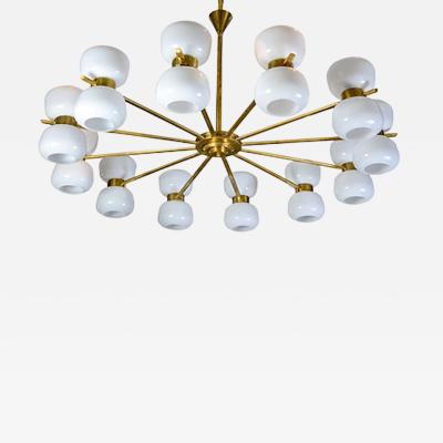 Brass and White Glass Chandeliers