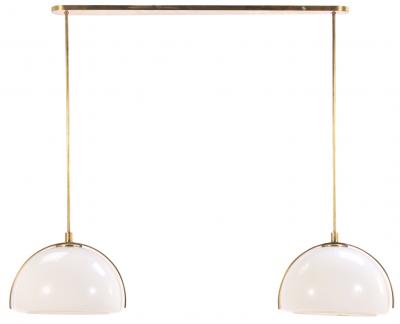 Brass and White Glass Dual Pendant Light C 1960