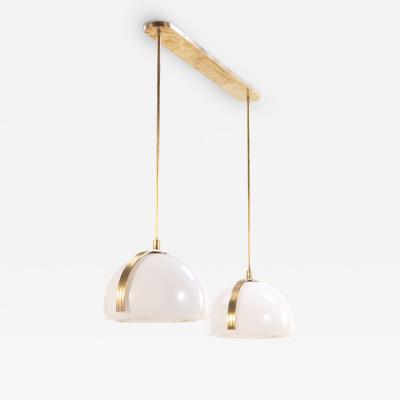 Brass and White Glass Dual Pendant Light C 1960
