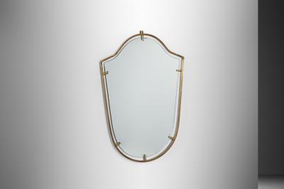 Brass and Wood Mirror Italy 1950s