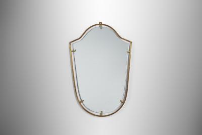 Brass and Wood Mirror Italy 1950s