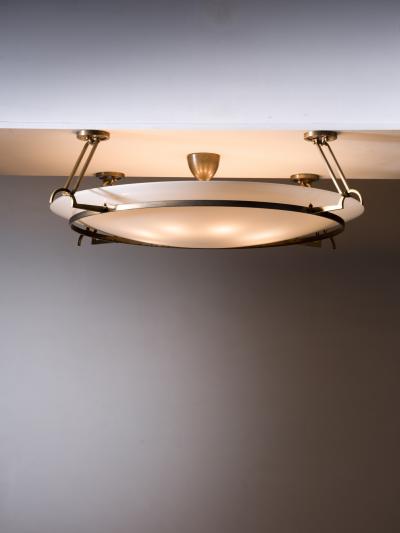 Brass and opaline glass flush mount