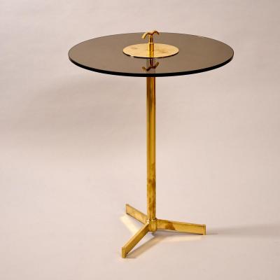 Brass and tinted glass tripod side table