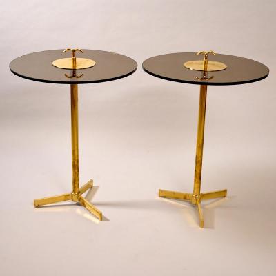 Brass and tinted glass tripod side table