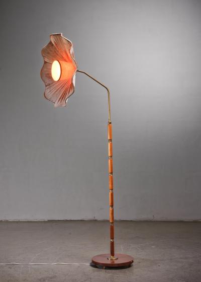 Brass and wood floor lamp