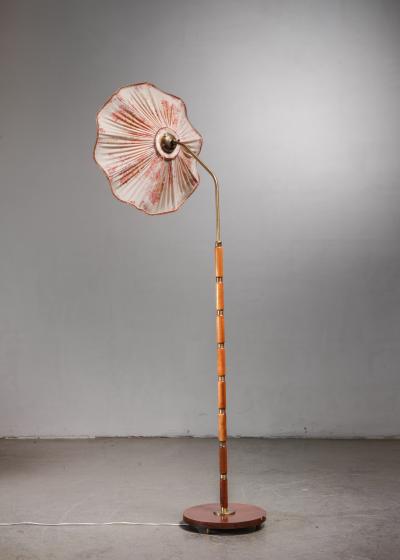 Brass and wood floor lamp