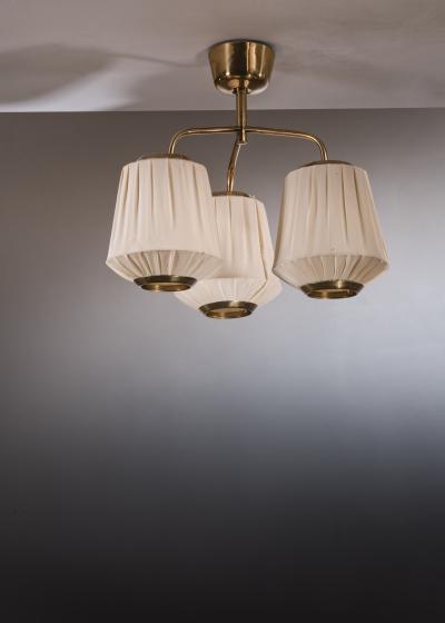 Brass chandelier with 3 fabric shades