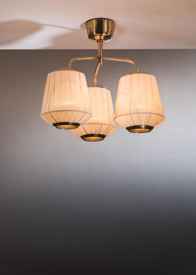 Brass chandelier with 3 fabric shades