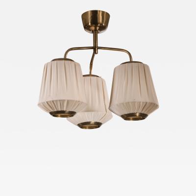 Brass chandelier with 3 fabric shades