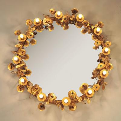 Brass flower lit up Gracie wall mirror
