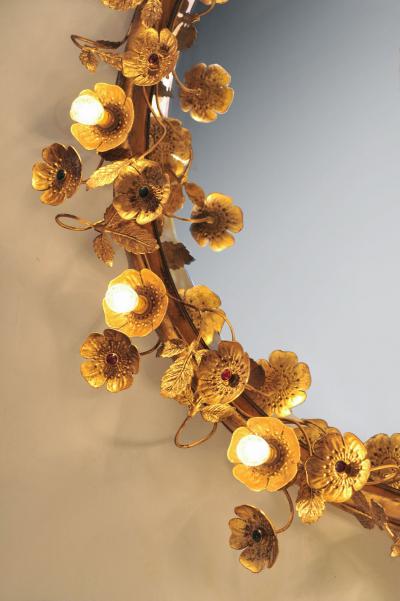 Brass flower lit up Gracie wall mirror