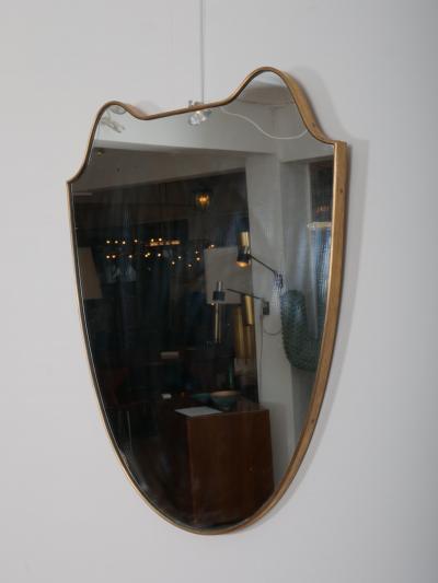 Brass frame shield shape mirror Italy c1950