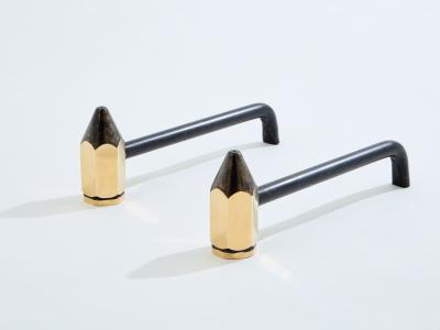 Brass pencil andirons wrought iron 1960s