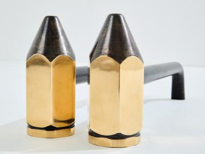 Brass pencil andirons wrought iron 1960s