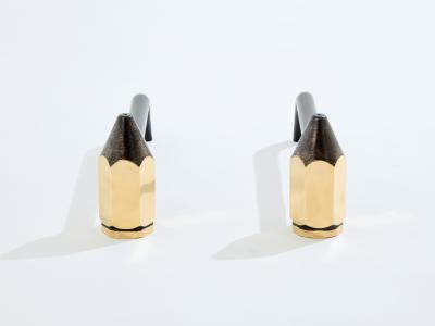 Brass pencil andirons wrought iron 1960s