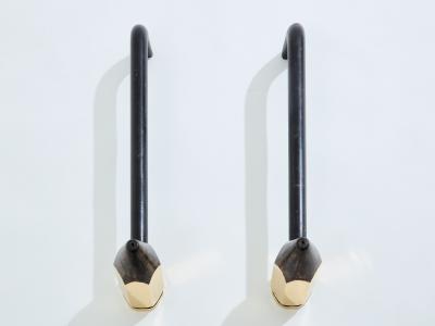 Brass pencil andirons wrought iron 1960s