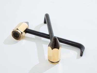 Brass pencil andirons wrought iron 1960s