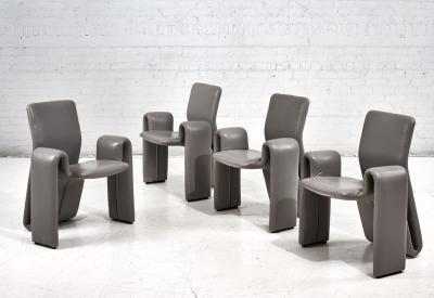 Brayton International Gray Leather Lounge Chairs 1980
