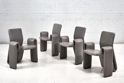 Brayton International Gray Leather Lounge Chairs 1980