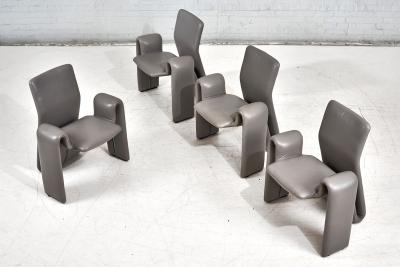 Brayton International Gray Leather Lounge Chairs 1980