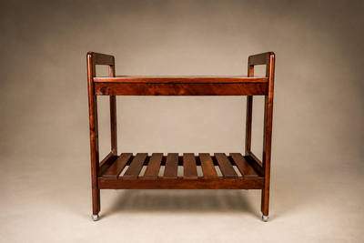 Brazilian Bar Cart in Imbuia Wood with Two Tiers and Slatted Shelf