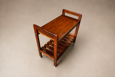Brazilian Bar Cart in Imbuia Wood with Two Tiers and Slatted Shelf