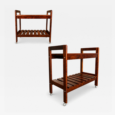 Brazilian Bar Cart in Imbuia Wood with Two Tiers and Slatted Shelf