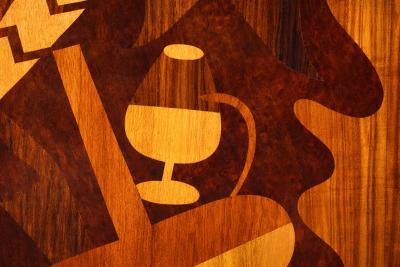 Brazilian Bar in Imbuia Roxinho Pau Marfim with Party Motif Marquetry