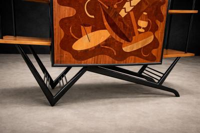 Brazilian Bar in Imbuia Roxinho Pau Marfim with Party Motif Marquetry