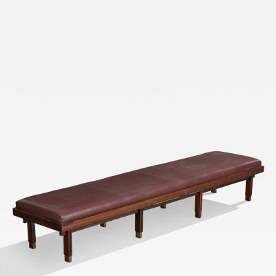 Brazilian Designer Bench with Wood Leather and Brass Brazil 1960s