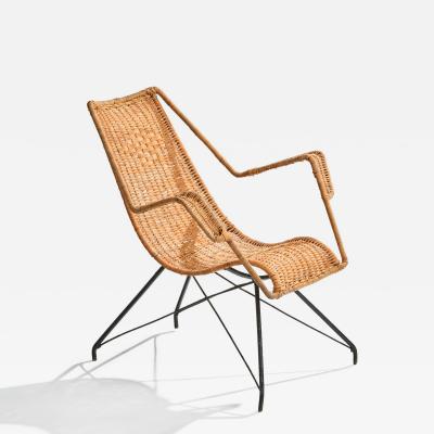 Brazilian Designer Lounge Chair with Iron and Rattan Brazil 1950s