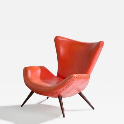 Brazilian Designer Lounge Chair with Leatherette and Wood Brazil 1950s