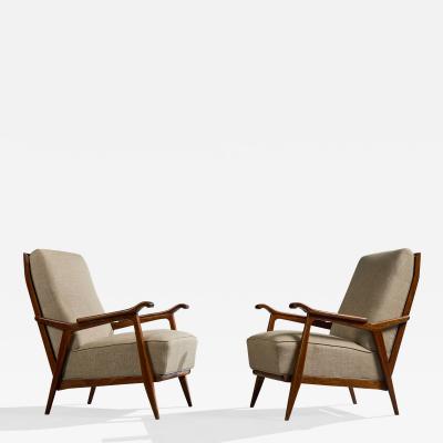 Brazilian Designer Lounge Chairs with Wood and Fabric Brazil 1950s