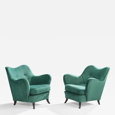 Brazilian Designer Lounge Chairs with Wood and Velvet Brazil 1950s