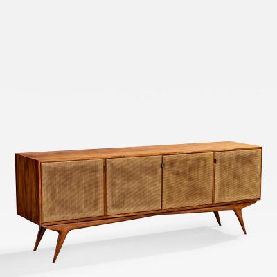 Brazilian Designer Sideboard with Wood Cane and Brass Brazil 1950s