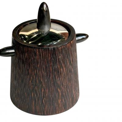 Brazilian Hardwood Horn and Chrome Ice Bucket 1960