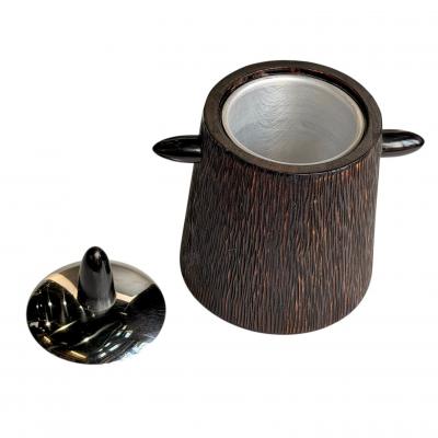 Brazilian Hardwood Horn and Chrome Ice Bucket 1960