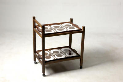 Brazilian Mid Century Modern Tile and Hardwood Tea Cart Brazil 1960s