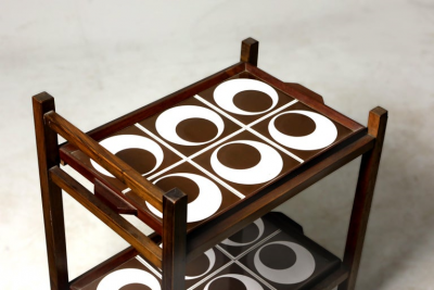 Brazilian Mid Century Modern Tile and Hardwood Tea Cart Brazil 1960s