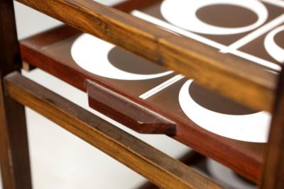 Brazilian Mid Century Modern Tile and Hardwood Tea Cart Brazil 1960s