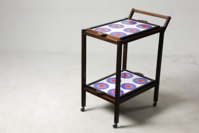 Brazilian Mid Century Modern Tiled Tea Cart with Removable Trays Brazil 1960s
